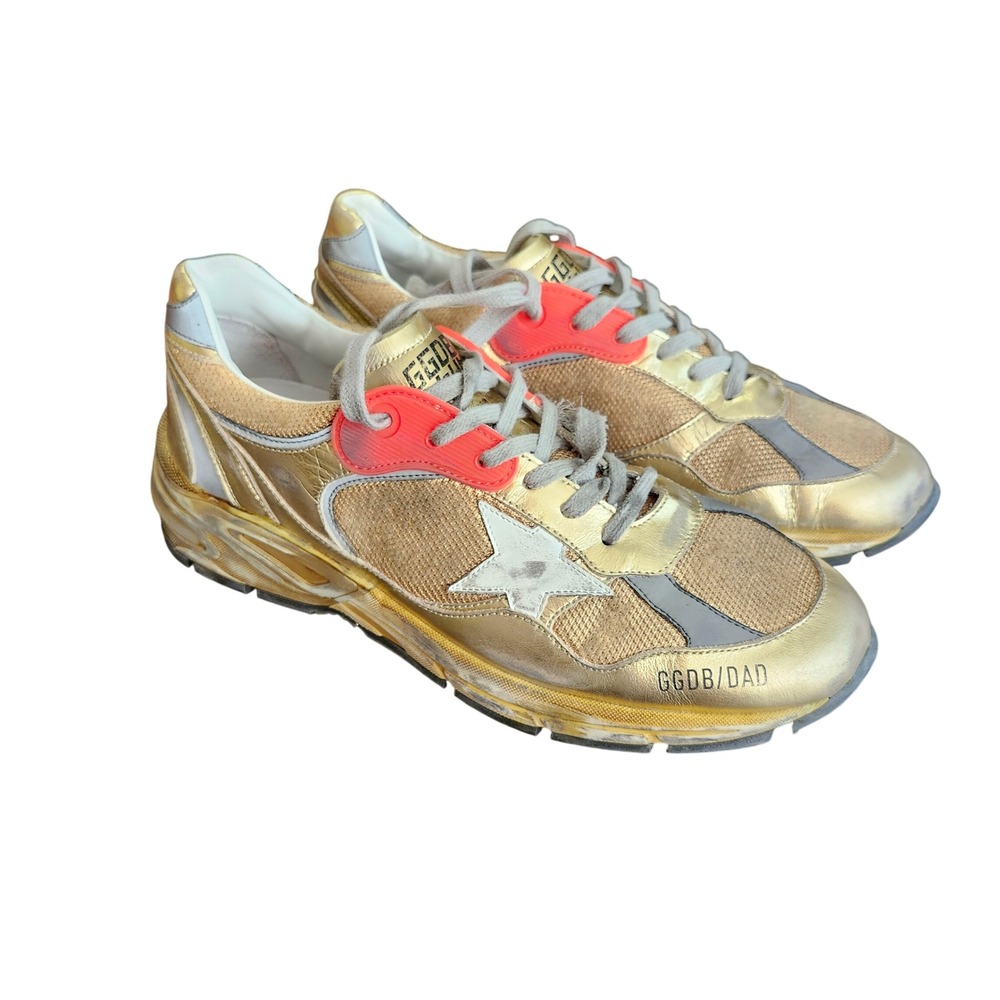 Golden Goose Dad-Star Sneakers Mens US 9 EU 42 Gold Distressed Mesh Leather